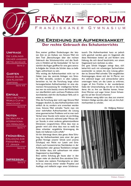 Ausgabe 2/2008 FRÄNZI – FORUM - Franziskanergymnasium Bozen