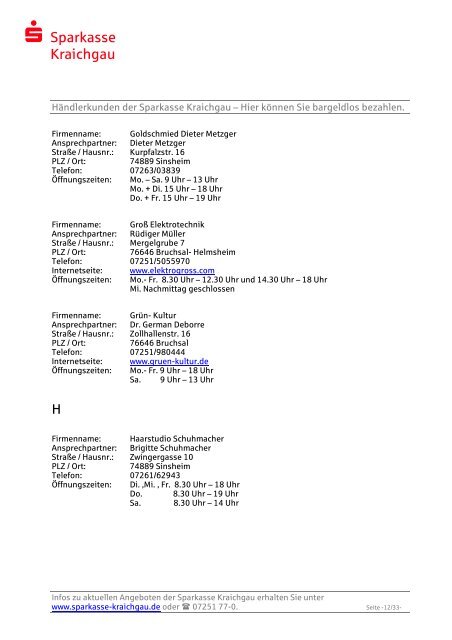 Händlerliste alphabetisch geordnet - Sparkasse Kraichgau