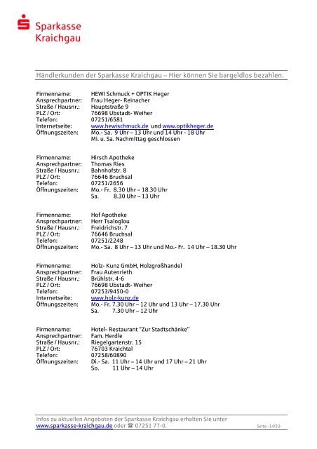 Händlerliste alphabetisch geordnet - Sparkasse Kraichgau