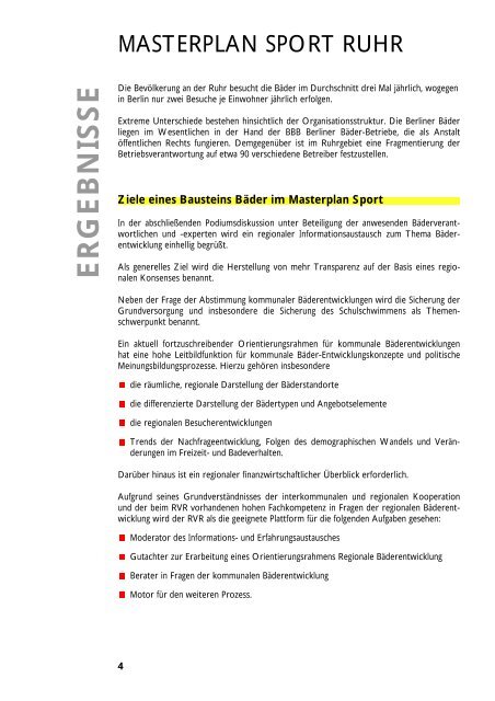 Masterplan Sport Ruhr - Metropole Ruhr