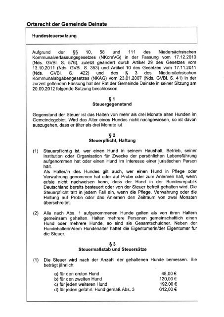 Hundesteuersatzung Gemeinde Deinste (PDF, 33 KB)