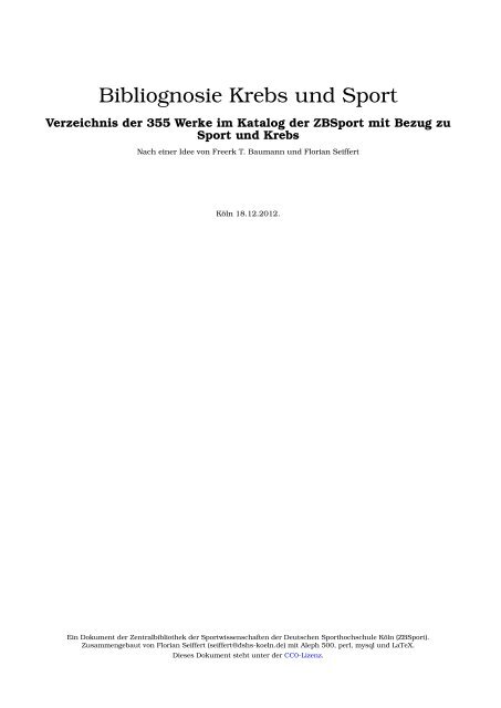 Bibliognosie Krebs und Sport - Zentralbibliothek der ...