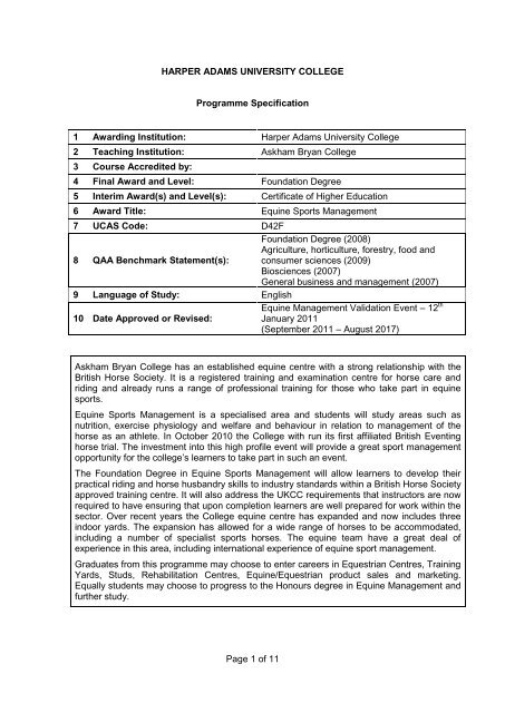 Fdsc Equine Sports Management Askham Bryan College