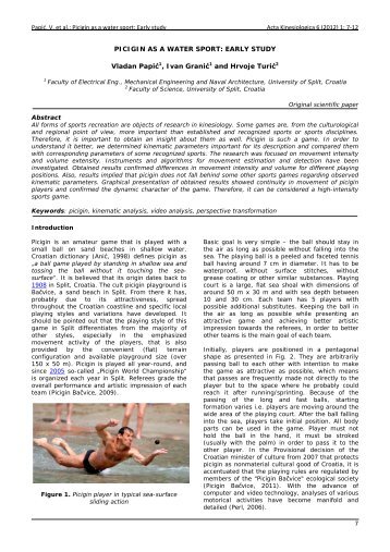 Picigin as a water sport: Early study Acta Kinesiologica 6 (2012) 1