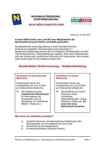 Sonderaktion Dorferneuerung – Ortskernbelebung - Purkersdorf