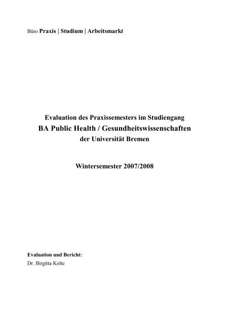 Evaluation Praxissemester B.A. Public Health - Fachbereich 11 ...