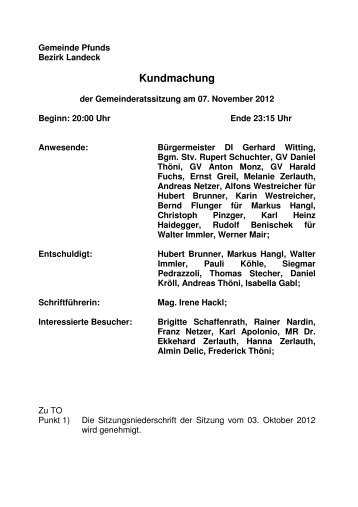 Protokoll 2012-11-07 - Gemeinde Pfunds