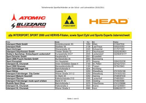 INTERSPORT, SPORT 2000 und HERVIS-Filialen, sowie Sport Eybl ...