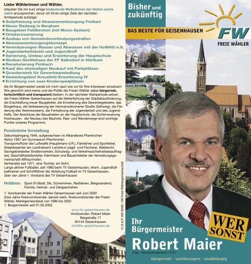 Wahlflyer - Freie Wähler Geisenhausen