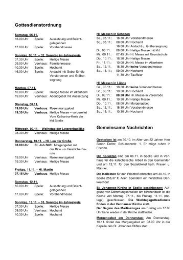 Gottesdienstordnung Gemeinsame Nachrichten - kgv-spelle.de