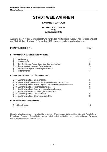 Hauptsatzung mit Zuständigkeitsverzeichnis - Stadt Weil am Rhein