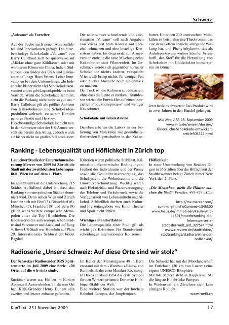 Ausgabe Nr. 25 / November 2009, Thema: Die Schweiz - KonNet e.V.