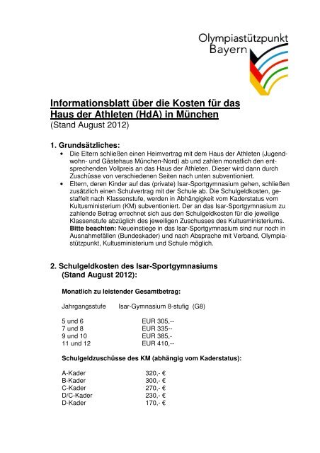 Informationsblatt Uber Die Kosten Fur Das Haus Der Osp Bayern