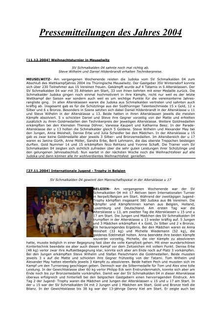Pressemitteilungen des Jahres 2004 - SV Schmalkalden 04 eV Judo