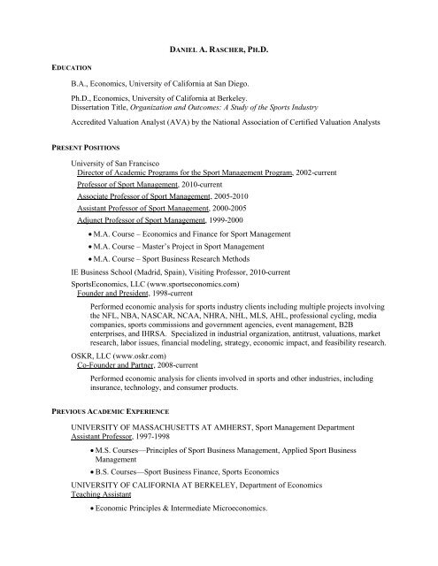 daniel a. rascher, ph.d. - Sports Economics