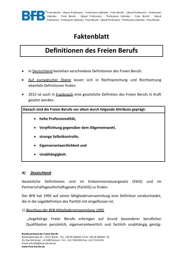 Faktenblatt Definitionen des Freien Berufs - Bundesverband der ...