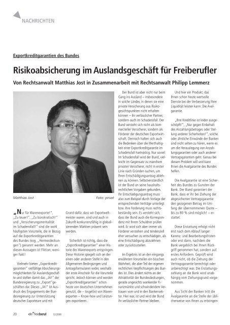 Artikel âder freie berufâ, Dezember 2008, zu den