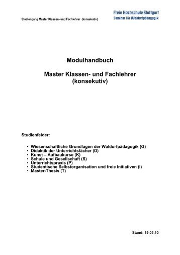 Modulhandbuch Master Klassen- und Fachlehrer (konsekutiv)