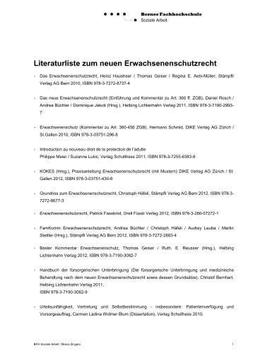 Literaturverzeichnis Erwachsenenschutzrecht - Spital Netz Bern