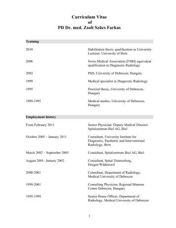 Curriculum Vitae of PD Dr. med. Zsolt Szücs Farkas - ct consulting