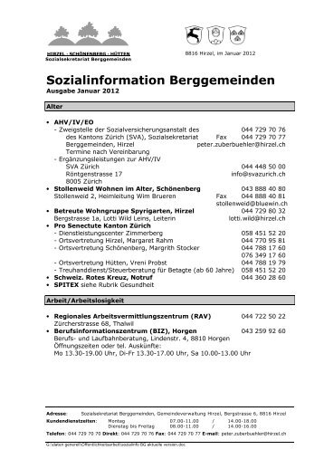 Sozialinformation Berggemeinden - Gemeinde Hirzel