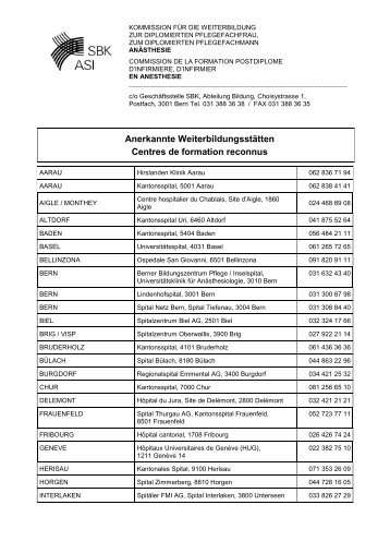 Liste der anerkannten Weiterbildungsstätten