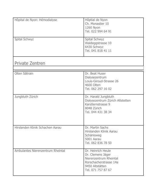 Download Adressliste Dialysezentren - nephro Aktuell