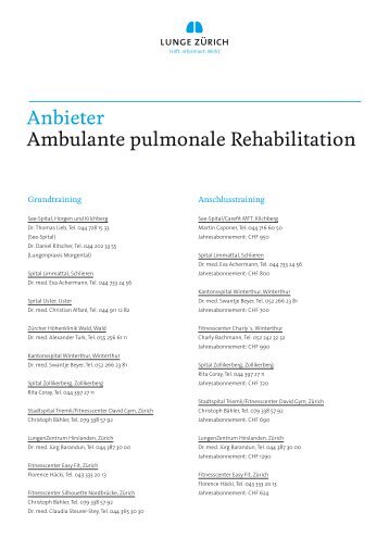 Anbieter Ambulante pulmonale Rehabilitation - Gesundheitspass.ch
