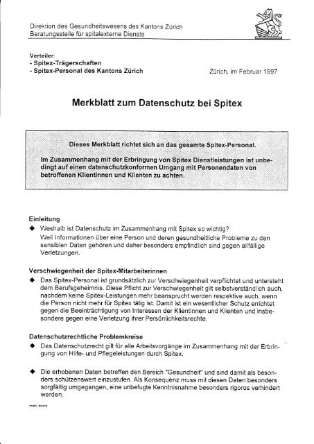 Merkblatt zum Datenschutz bei Spitex