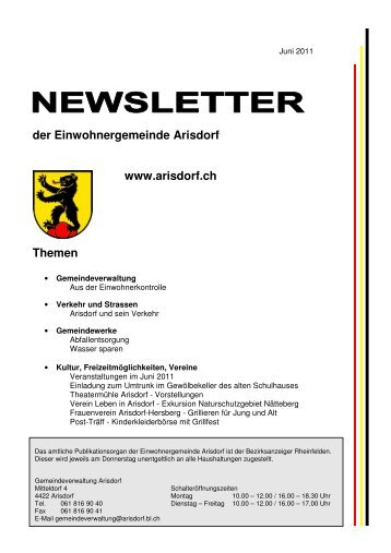 Newsletter Juni - Gemeinde Arisdorf