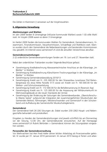 Rechenschaftsbericht 2009 - Gemeinde Sarmenstorf