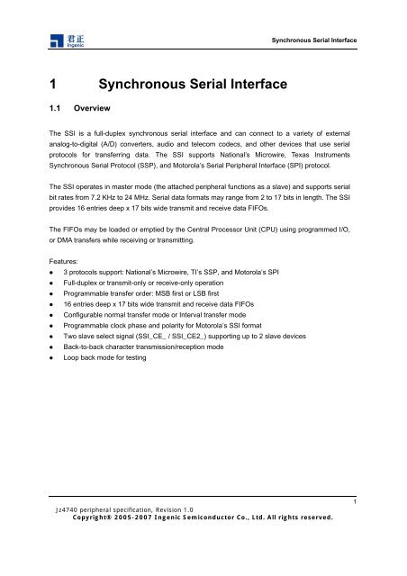 1 Synchronous Serial Interface - Read