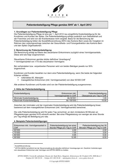 Pflege-Tarife ab April 2012 - deutsch - SPITEX BERN