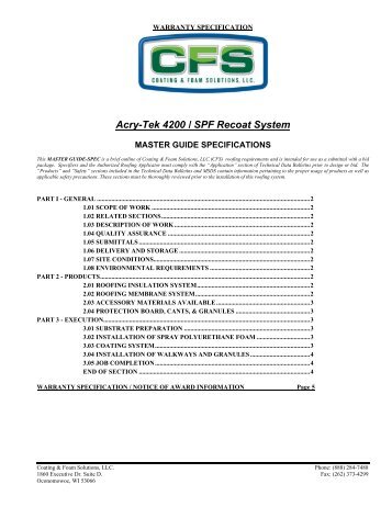 Acry-Tek 4200 / SPF Recoat System - Coating & Foam Solutions, LLC