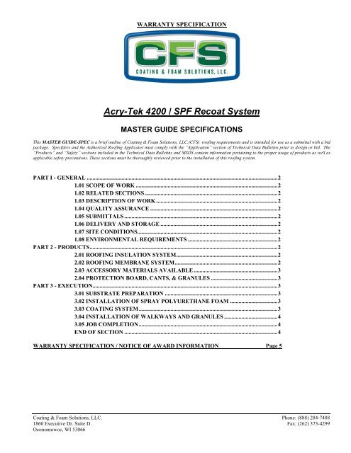 Acry-Tek 4200 / SPF Recoat System - Coating & Foam Solutions, LLC