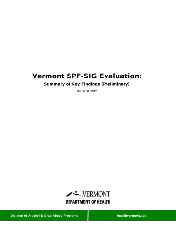 Vermont SPF-SIG Evaluation: - Vermont Department of Health