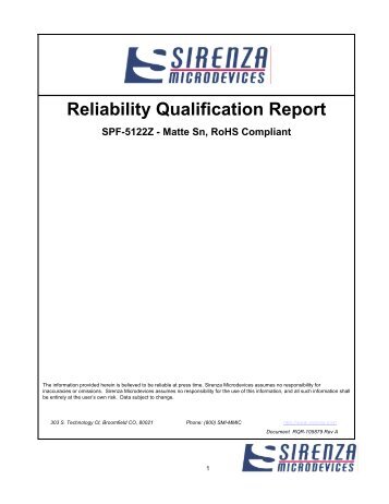 SPF-5122Z Reliability Qualification Report - RF Micro Devices