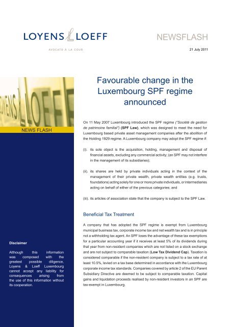 Favourable change in the Luxembourg SPF regime ... - Loyens & Loeff