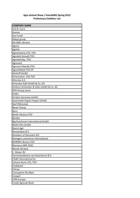 Preliminary Exhibitor List AAS IA 2013 - IFW-Expo