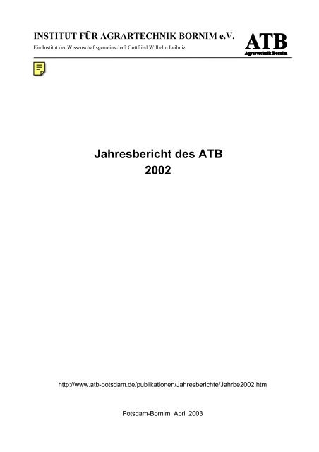 Forschungsrahmenplan des ATB 1999 - 2001