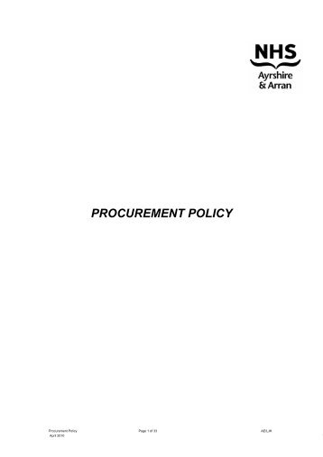 PROCUREMENT POLICY - NHS Ayrshire and Arran.