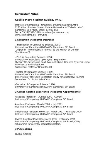 Curriculum Vitae Cecilia Mary Fischer Rubira, Ph.D. - Unicamp