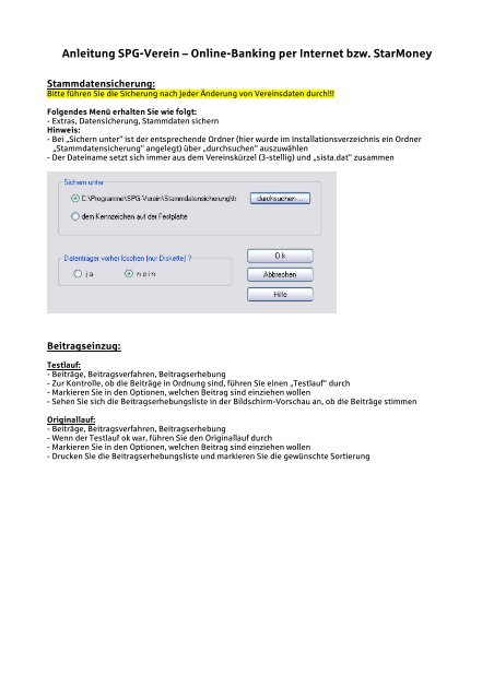 Anleitung SPG-Verein â€“ Online-Banking per Internet bzw. StarMoney