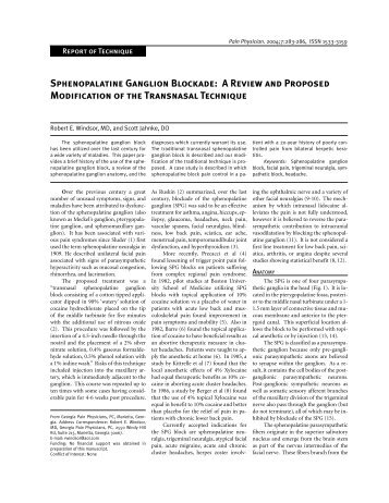 Sphenopalatine Ganglion Blockade: A Review and ... - Pain Physician