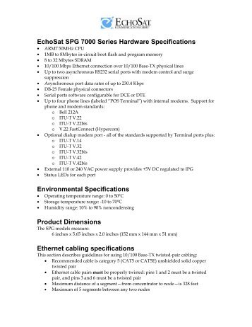 EchoSat SPG 7000 Series Hardware Specifications