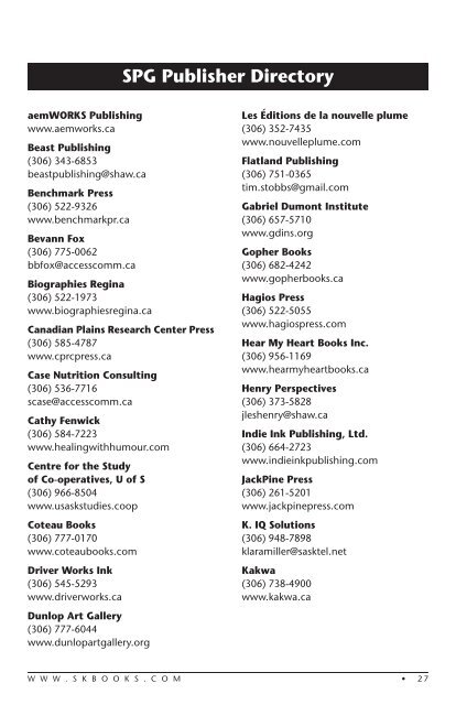 Read Saskatchewan Catalogue - Saskatchewan Publishers Group