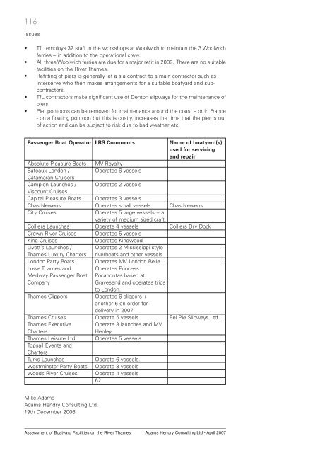 Assessment of Boatyard Facilities on the River Thames - Mayor of ...