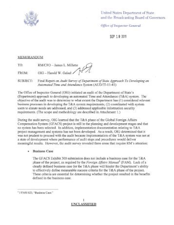 Audit Survey of Department of State Approach To Developing ... - OIG