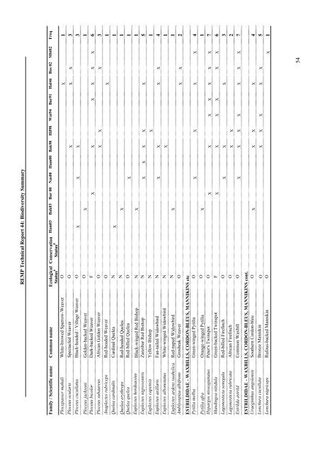 Family / Scientific name - Coastal Forests of Kenya and Tanzania