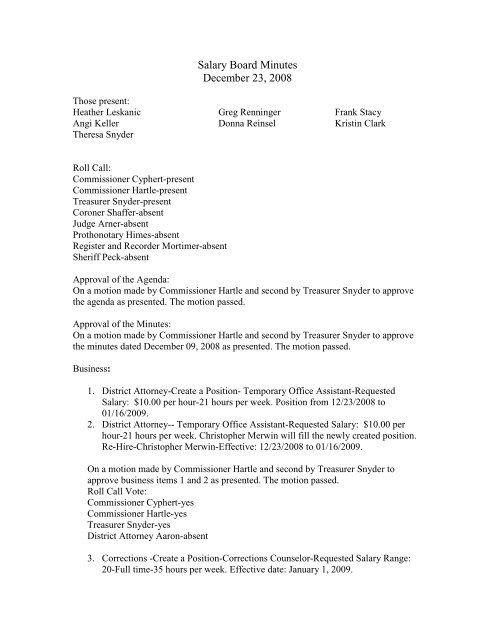 Salary Board Agenda - Clarion County